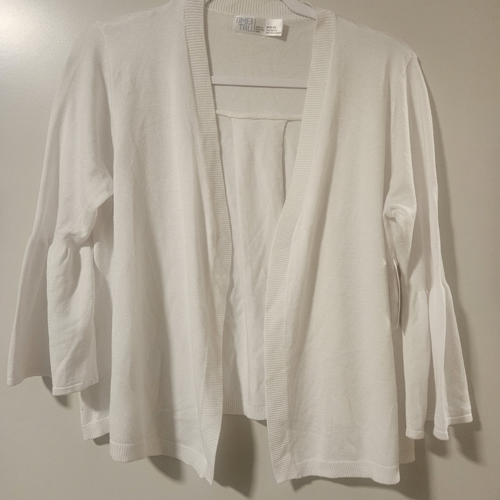 NWT Time And Tru Women's White Bell Flouce Sleeve Cardigan